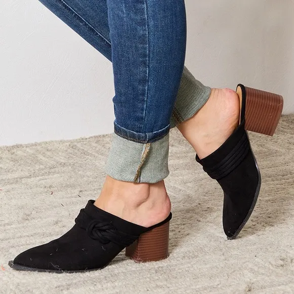 Black Slip On Baby Heeled Mules