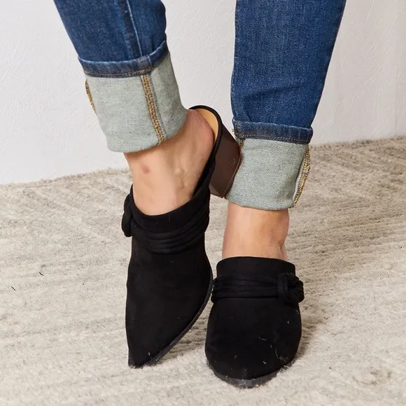 Black Slip On Baby Heeled Mules