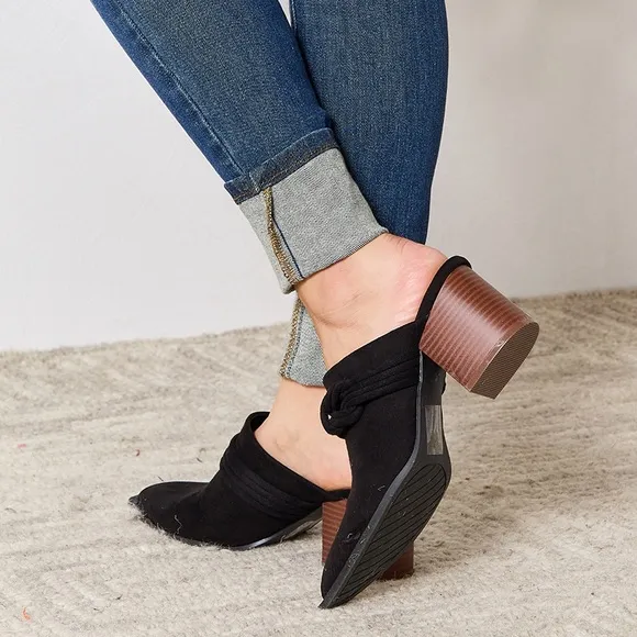 Black Slip On Baby Heeled Mules