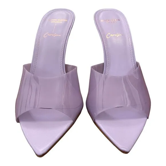 Black Suede Studio Bella Pointed Toe Heels Lavender Party Formal Sexy 37.5