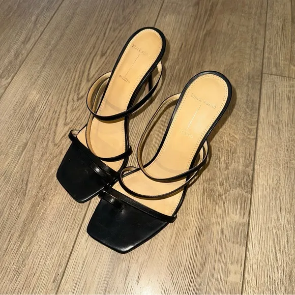 Black Suede Studio “Cindy” Black Strappy Heels
