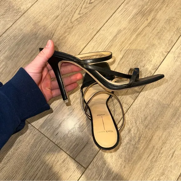 Black Suede Studio “Cindy” Black Strappy Heels