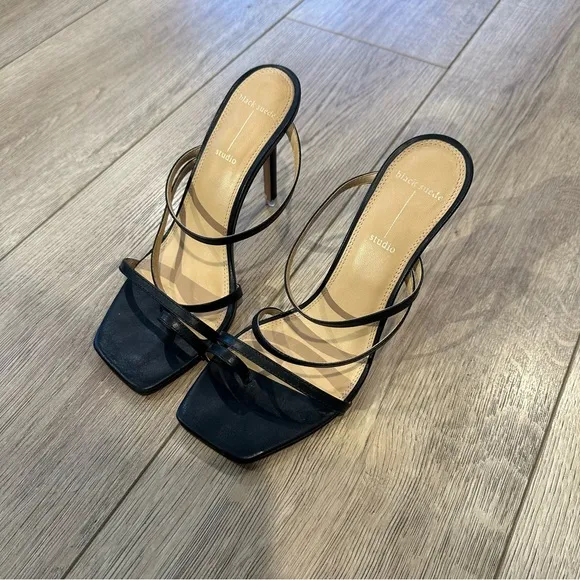Black Suede Studio “Cindy” Black Strappy Heels