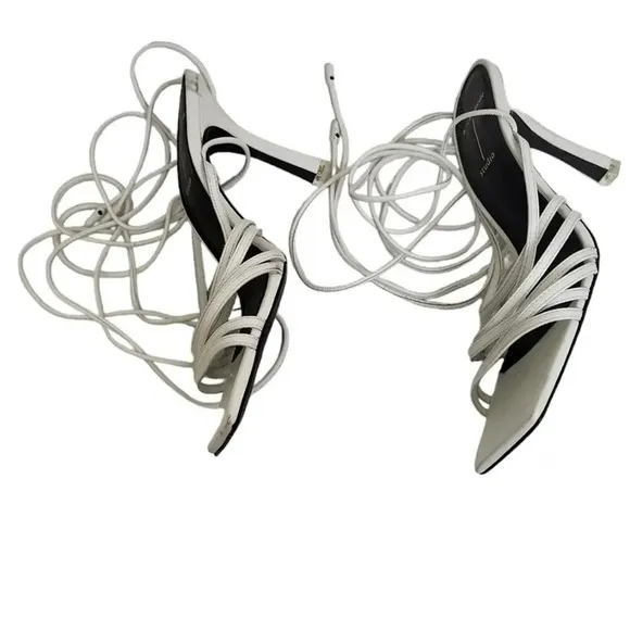 Black Suede Studio Leandra Womens Heels Stiletto White Leather