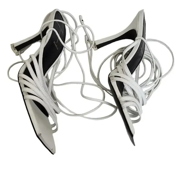 Black Suede Studio Leandra Womens Heels Stiletto White Leather