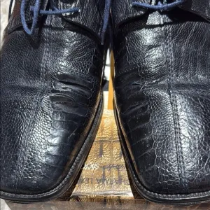 Black Textured Leather Oxfords