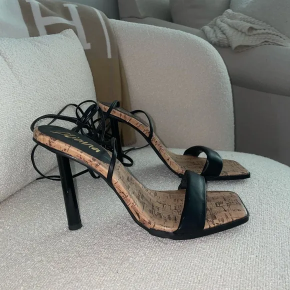 Black Tie-Up Strappy Sandal Heels