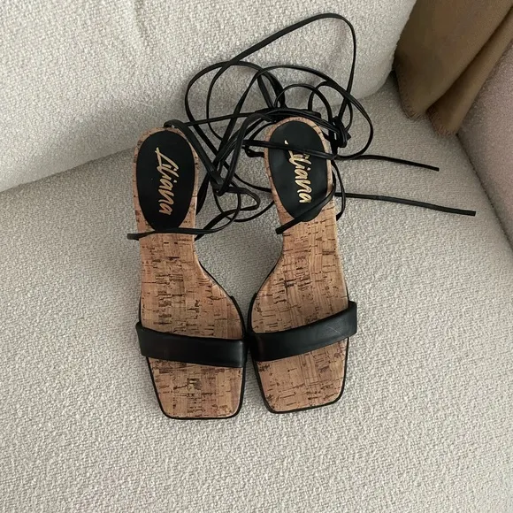 Black Tie-Up Strappy Sandal Heels