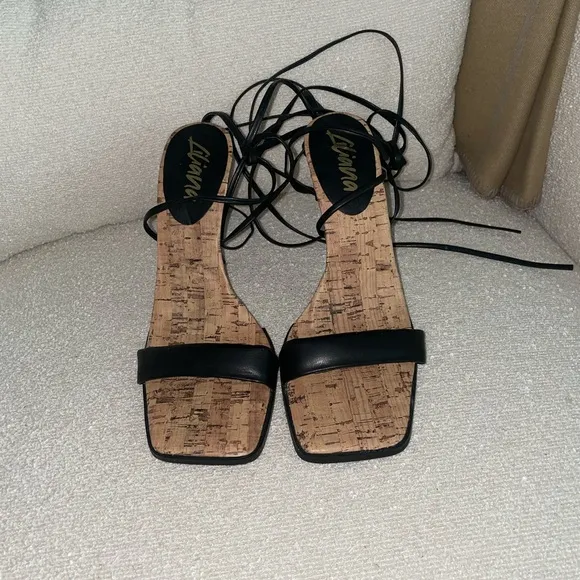Black Tie-Up Strappy Sandal Heels