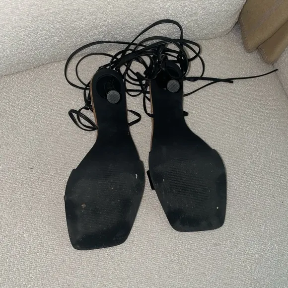 Black Tie-Up Strappy Sandal Heels