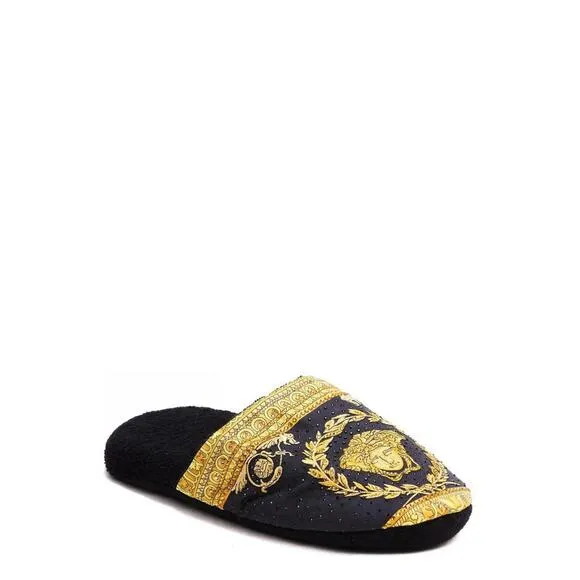 BNWT Versace Women’s Crystal Embellished Baroque Print Slides Size Small US 6/7
