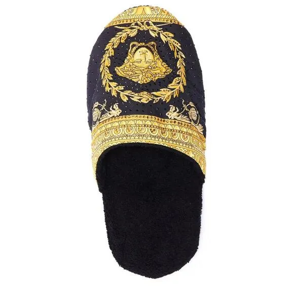 BNWT Versace Women’s Crystal Embellished Baroque Print Slides Size Small US 6/7