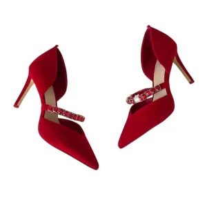 Boden Crystal Strap Courts Jewel Velvet Pump Heels Poinsettia Red NEW