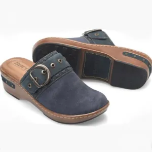 Born Banyan Suede Comfort Clog Buckle Strap Mules Boho Hippie Indigo Blue size 7