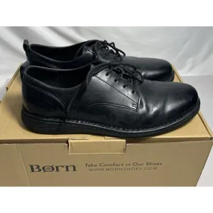 Born Black Leather Oxfords Todd Men’s 9.5 Plain Toe Lace Up Dress Formal