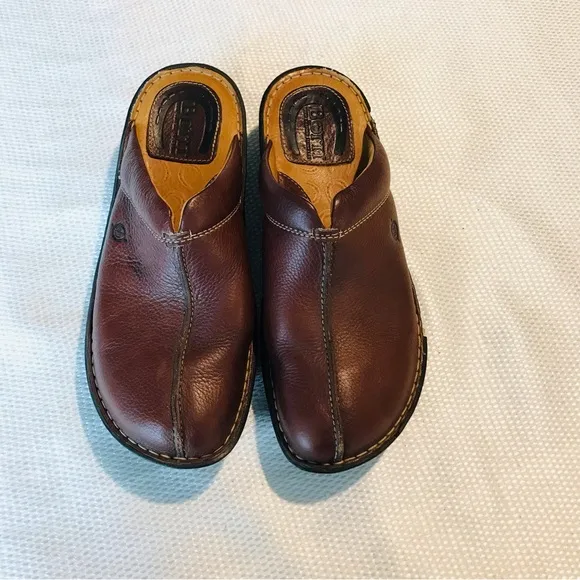 Born Brown Leather Mules with Rounded Toe
