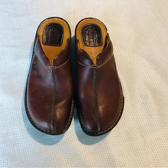 Born Brown Leather Mules with Rounded Toe