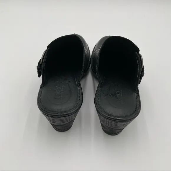 Born Leather Buckle Slip On Heeled Clogs Shoes Hand Crafted Footwear Black 9