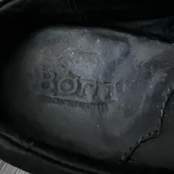 Born Women’s Clog Moccasin Block Heels Black Leather Size 7 Børn Logo