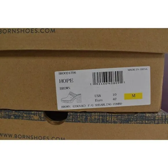 Born Womens Size 10 Hope Brown Full Grain Leather Shearling Slip On Heeled Clogs