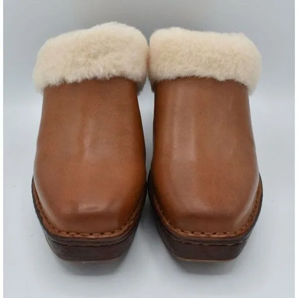 Born Womens Size 10 Hope Brown Full Grain Leather Shearling Slip On Heeled Clogs