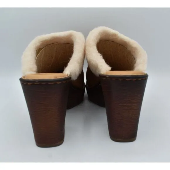 Born Womens Size 10 Hope Brown Full Grain Leather Shearling Slip On Heeled Clogs