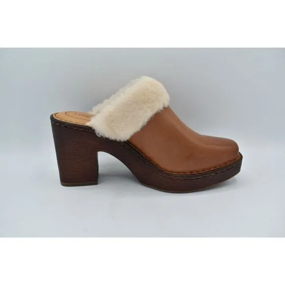 Born Womens Size 10 Hope Brown Full Grain Leather Shearling Slip On Heeled Clogs