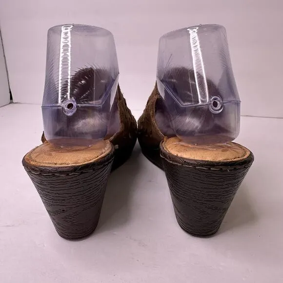 Born Womens size 9 Peep Toe Cut Out Leather Slip on Wedge Mules Casual Comfort