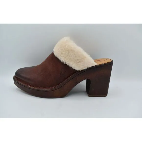 Born Womens Sz 10 Hope Shearling Lined Heeled Red Distressed Leather Clogs Shoes