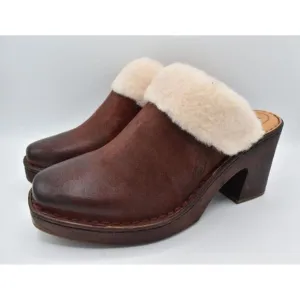Born Womens Sz 10 Hope Shearling Lined Heeled Red Distressed Leather Clogs Shoes