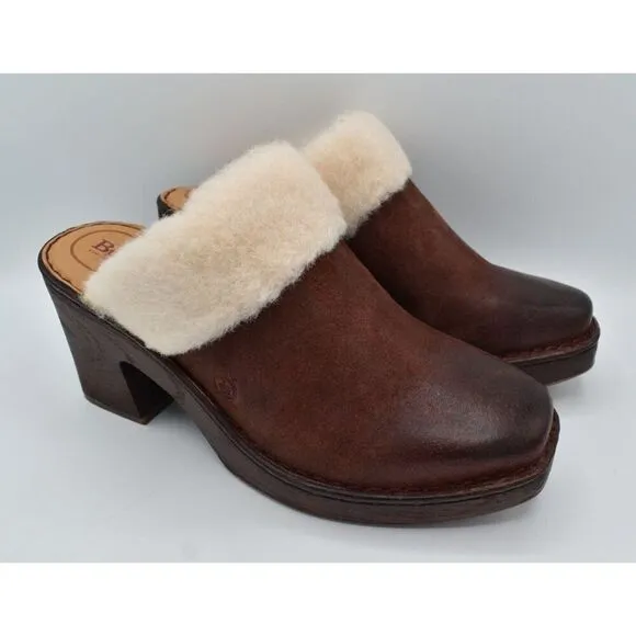 Born Womens Sz 10 Hope Shearling Lined Heeled Red Distressed Leather Clogs Shoes