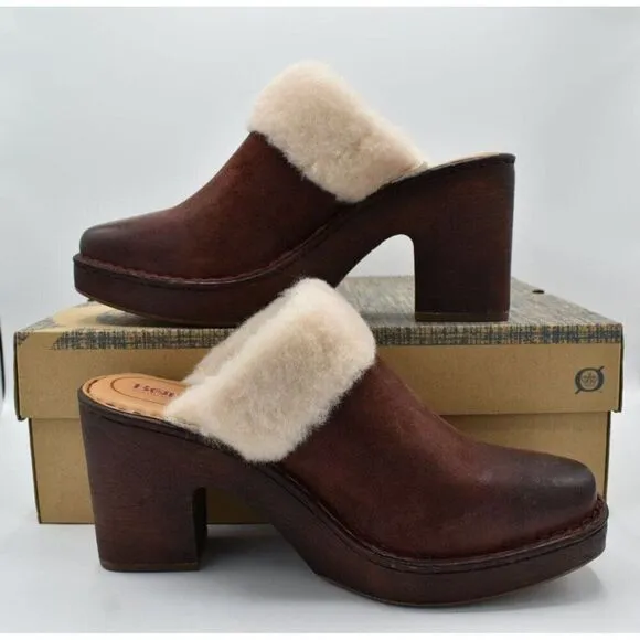 Born Womens Sz 10 Hope Shearling Lined Heeled Red Distressed Leather Clogs Shoes