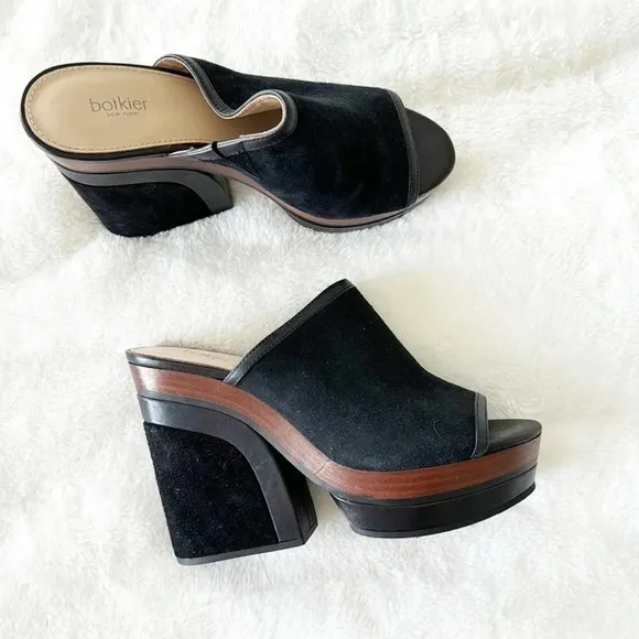 Botkier Pippa black brown suede Platform chunky open toe Mules size 7M