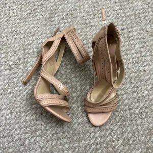 Brian Atwood &quot;Lucila&quot; Heeled Sandal nude cream strappy heels size 8