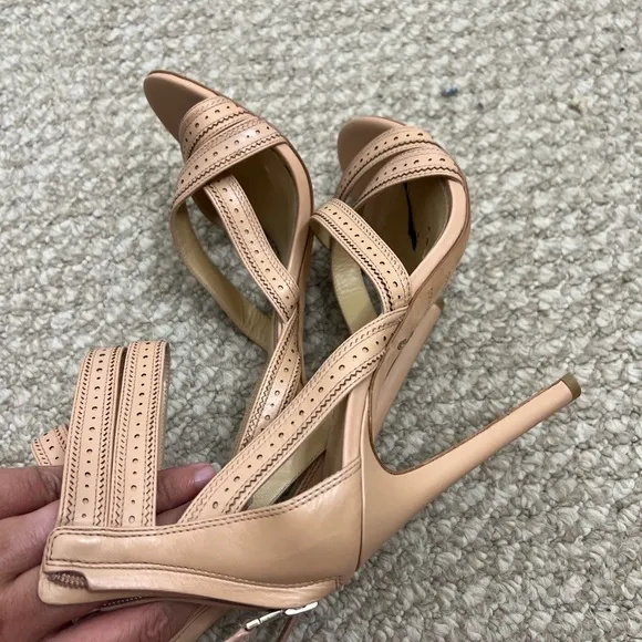 Brian Atwood &quot;Lucila&quot; Heeled Sandal nude cream strappy heels size 8