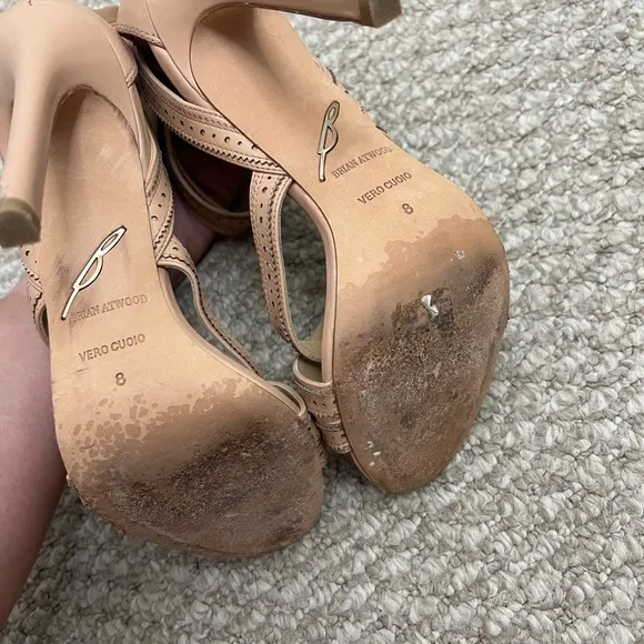 Brian Atwood &quot;Lucila&quot; Heeled Sandal nude cream strappy heels size 8