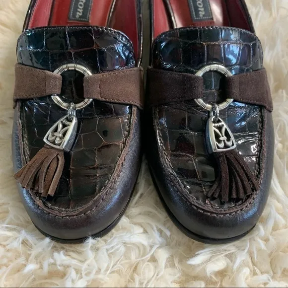 Brighton Alma Brown Croc Leather Tassel Mules Shoe