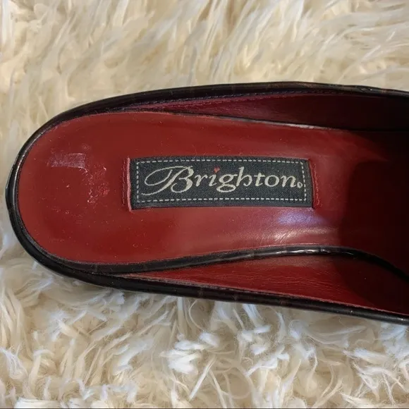 Brighton Alma Brown Croc Leather Tassel Mules Shoe