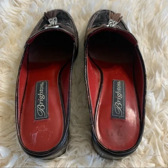 Brighton Alma Brown Croc Leather Tassel Mules Shoe