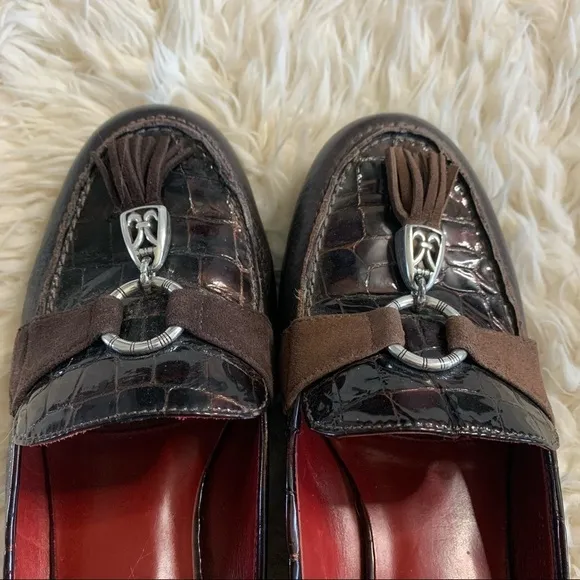 Brighton Alma Brown Croc Leather Tassel Mules Shoe
