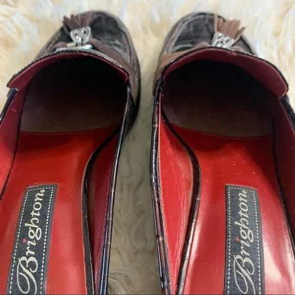 Brighton Alma Brown Croc Leather Tassel Mules Shoe