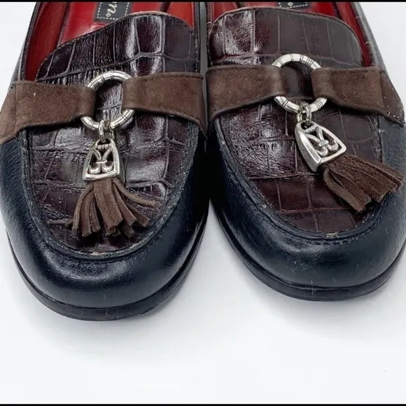 Brighton Alma Brown Croc Leather Tassel Mules Shoe