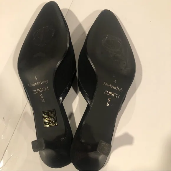 Brighton Black Leather Pointed Toe Mules, 8M