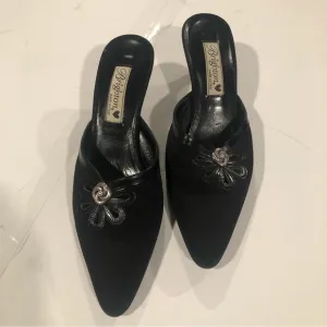 Brighton Black Leather Pointed Toe Mules, 8M