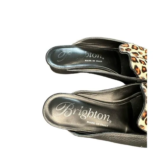 Brighton Black Winter Leopard Pointed Toe Slip On Evie Mules Size 8 1/2