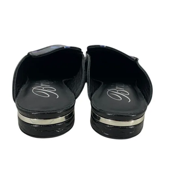 Brighton Everly Mules NEW Croc Embossed Black Floral Size 6.5 Italy $250