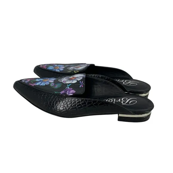 Brighton Everly Mules NEW Croc Embossed Black Floral Size 6.5 Italy $250