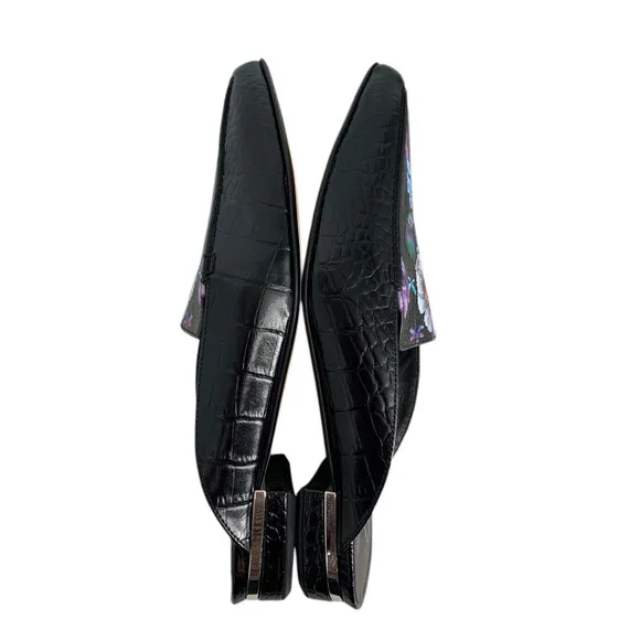 Brighton Everly Mules NEW Croc Embossed Black Floral Size 6.5 Italy $250