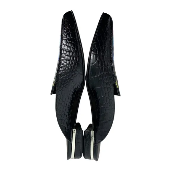 Brighton Everly Mules NEW Croc Embossed Black Floral Size 6.5 Italy $250