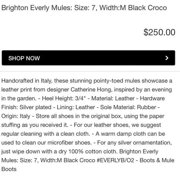 Brighton Everly Mules NEW Croc Embossed Black Floral Size 6.5 Italy $250